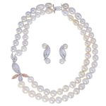 Necklace Of Set “Leaf & Flower” In White & Pink Gold (4698NU)