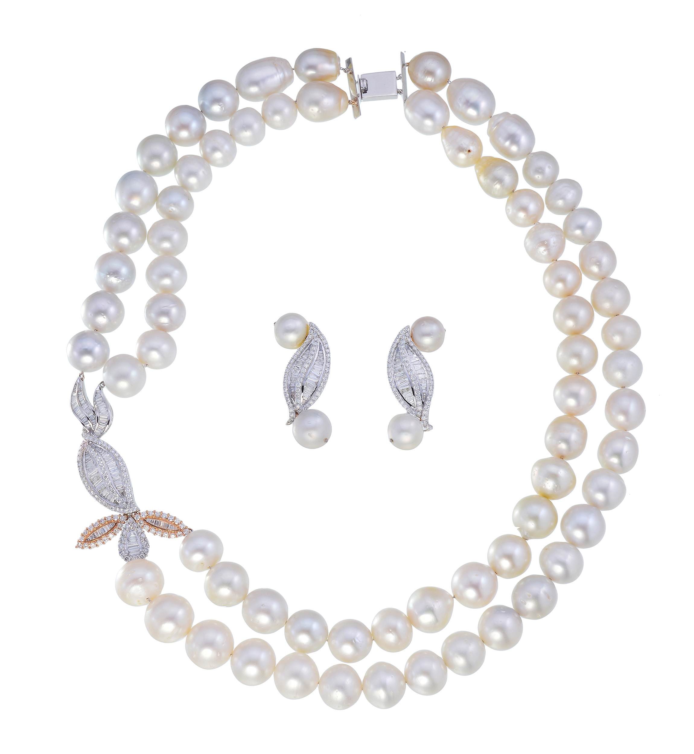 Necklace Of Set “Leaf & Flower” In White & Pink Gold (4698NU)