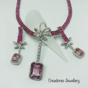 Drop Down Flower Earring Of Set In White Gold (5057EU)