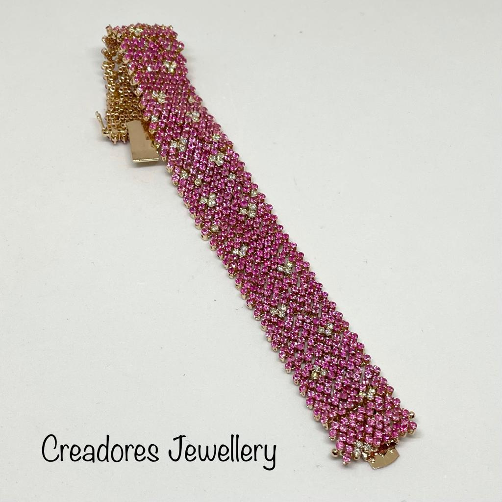 Woman Bracelet “Carpet Design” Soft And Flexible with 5 Lines In Pink Gold(5102BU)