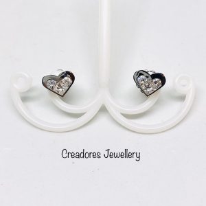 Stud Earrings “Heart Shape”, Illusion Setting In White Gold (4680CU)