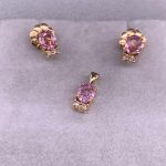 Earring & Pandent Set Pink/Gold. Diamound-Round (5152CU)