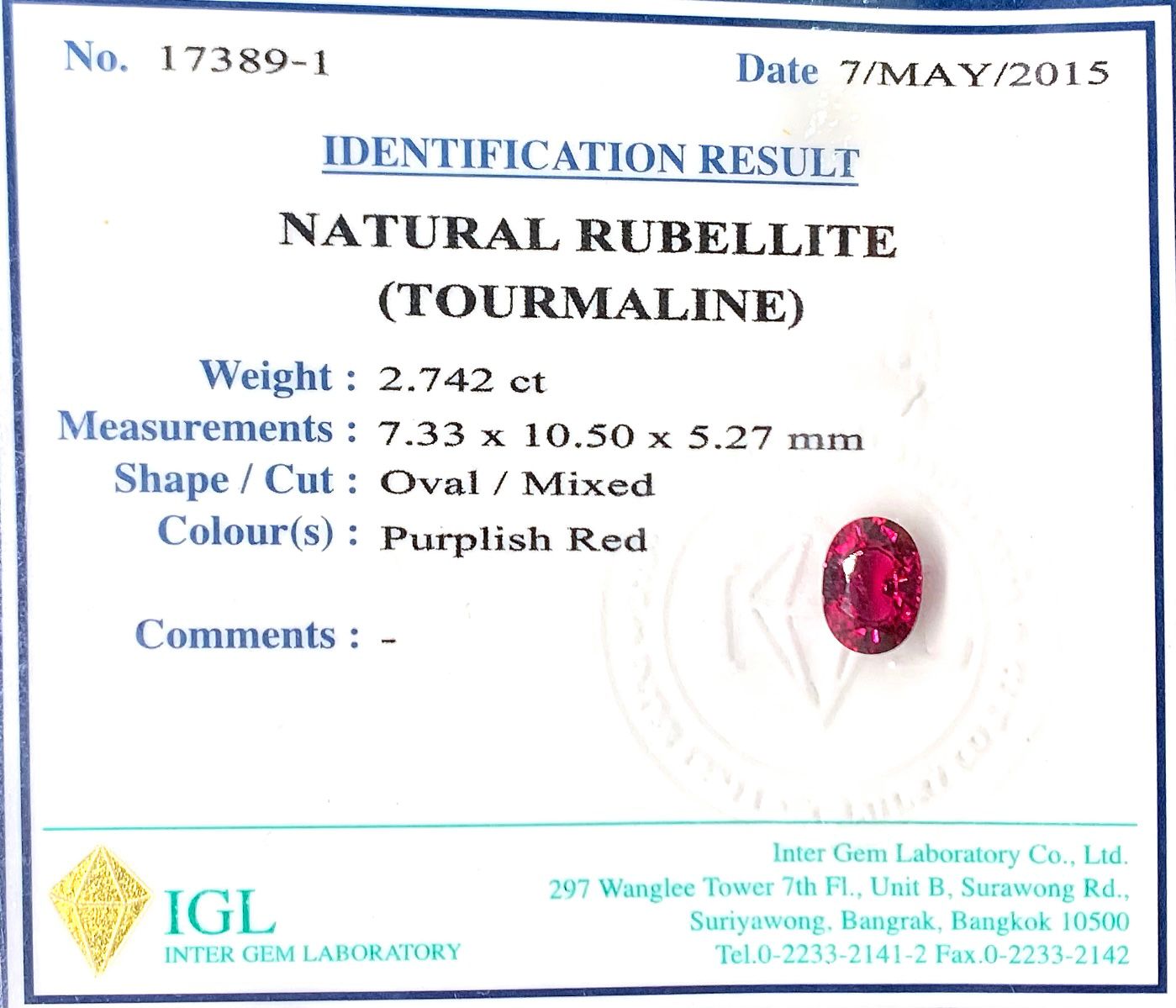 Natural Rubellite (tourmaline). ID  : 17389-1