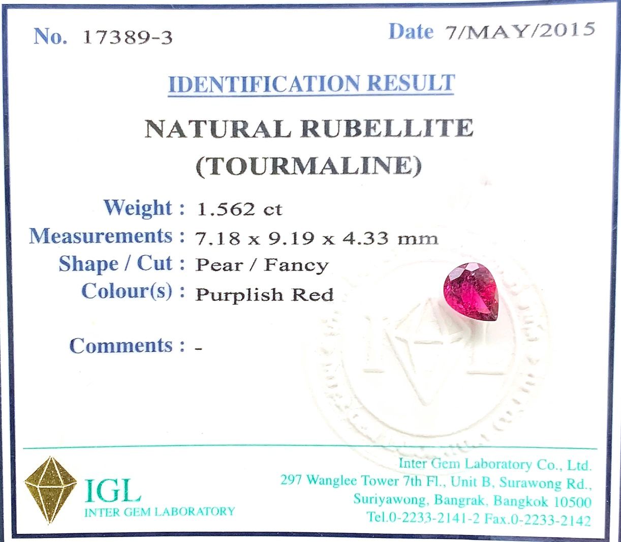 Natural .Rubellite (Tourmaline) ID  : 17389-3