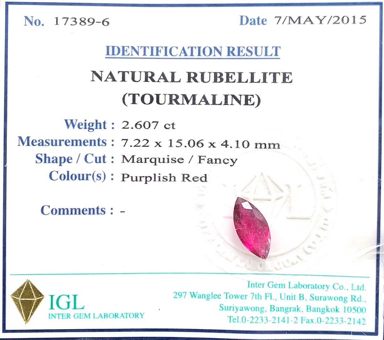 Natural .Rubellite (Tourmaline) ID  : 17389-6