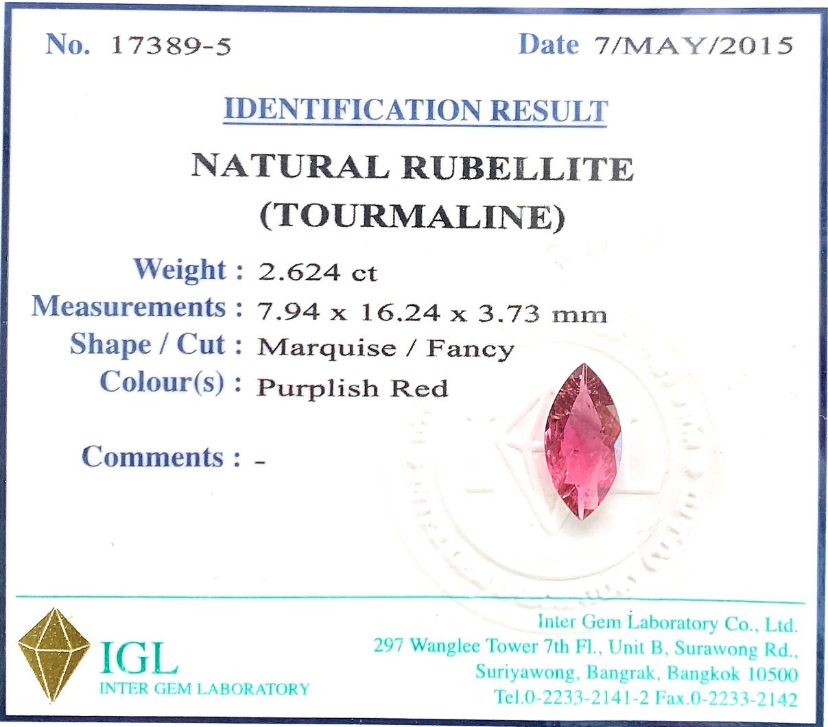 Natural .Rubellite (Tourmaline) ID  : 17389-5