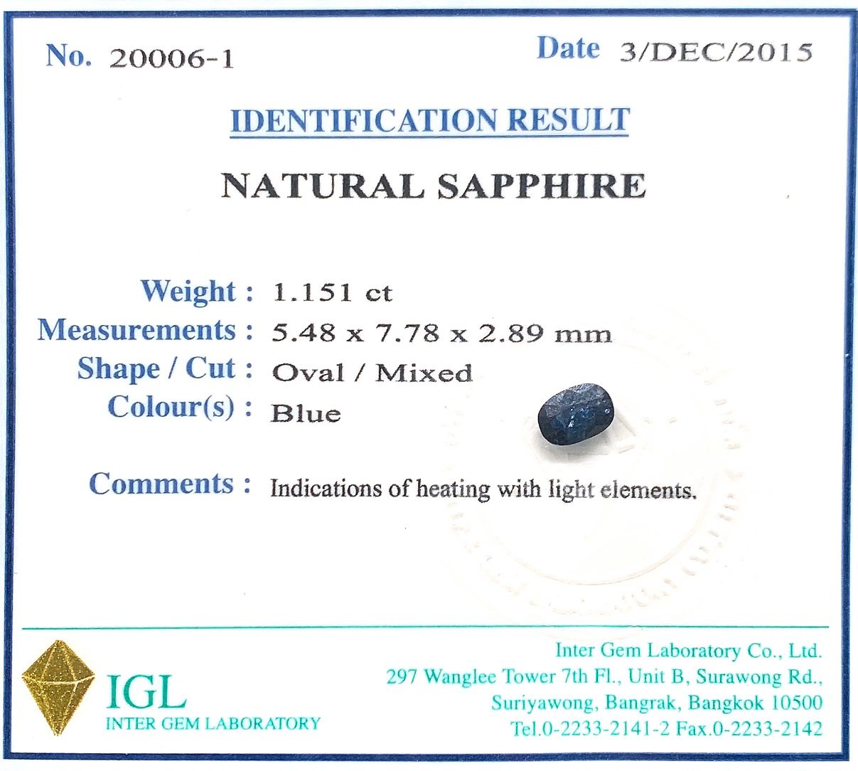 Natural Sapphire ID : 20006-1