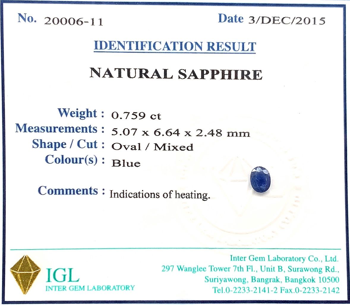 Natural .Sapphire ID  : 20006-11