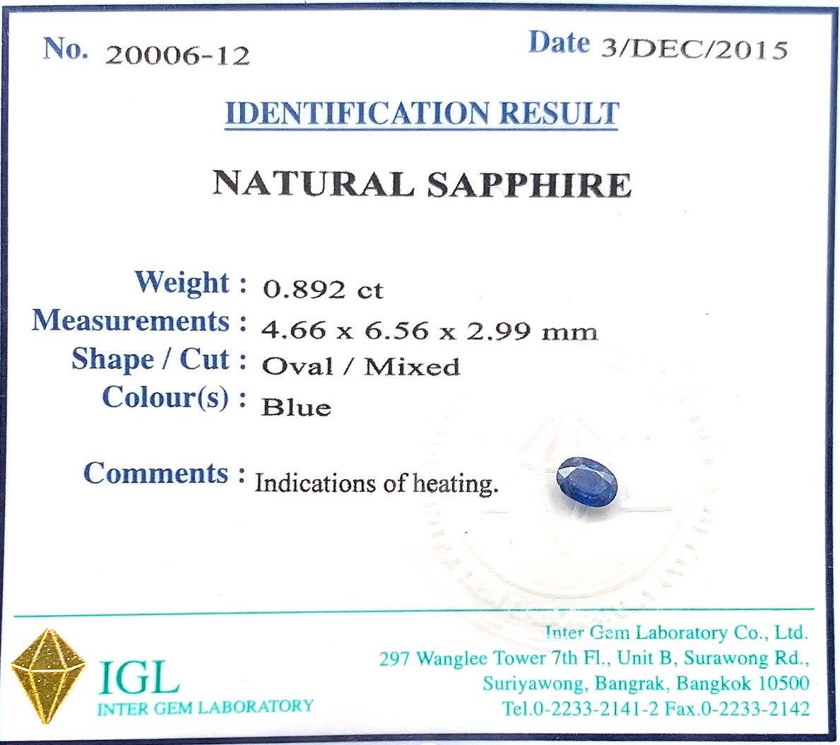 Natural .Sapphire ID  : 20006-12