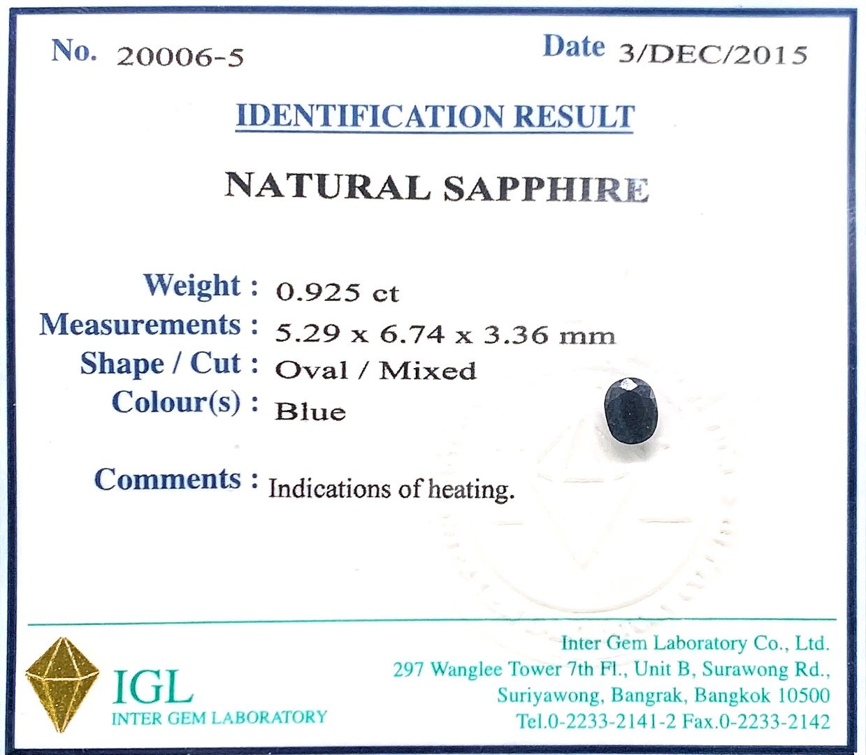 Natural .Sapphire ID  : 20006-5