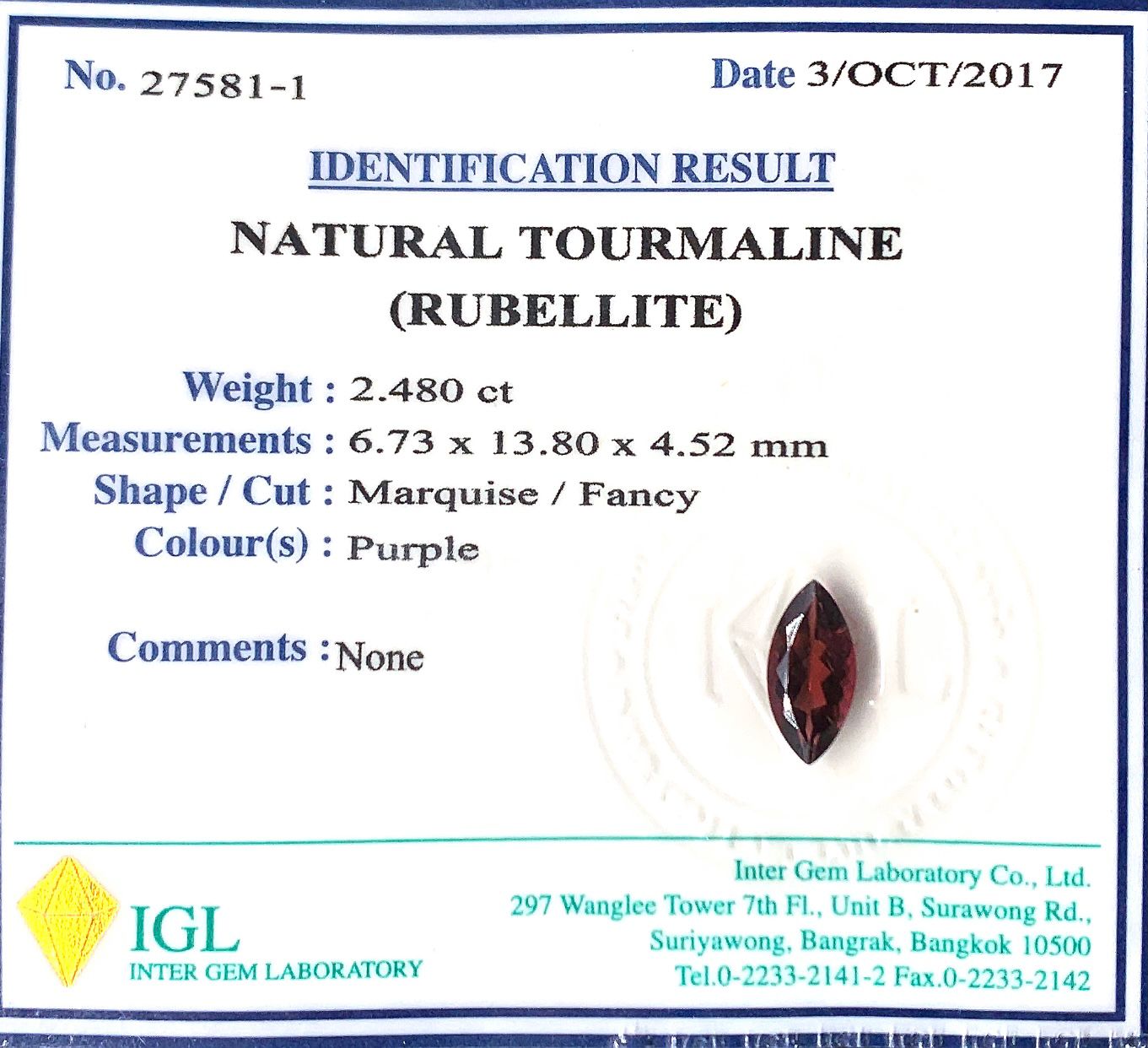 Natural  Tourmaline (Rubellite)  ID  : 27581-1