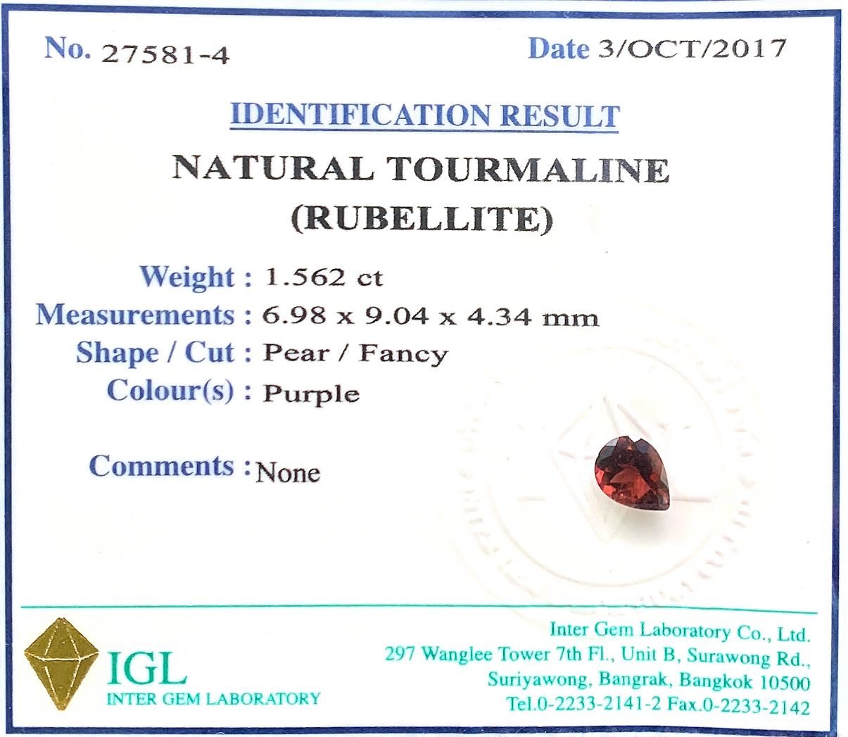 Natural .Tourmaline (Rubllote) ID : 27581-4