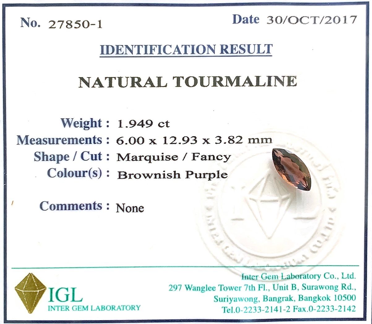Natural Tourmaline ID : 27850-1