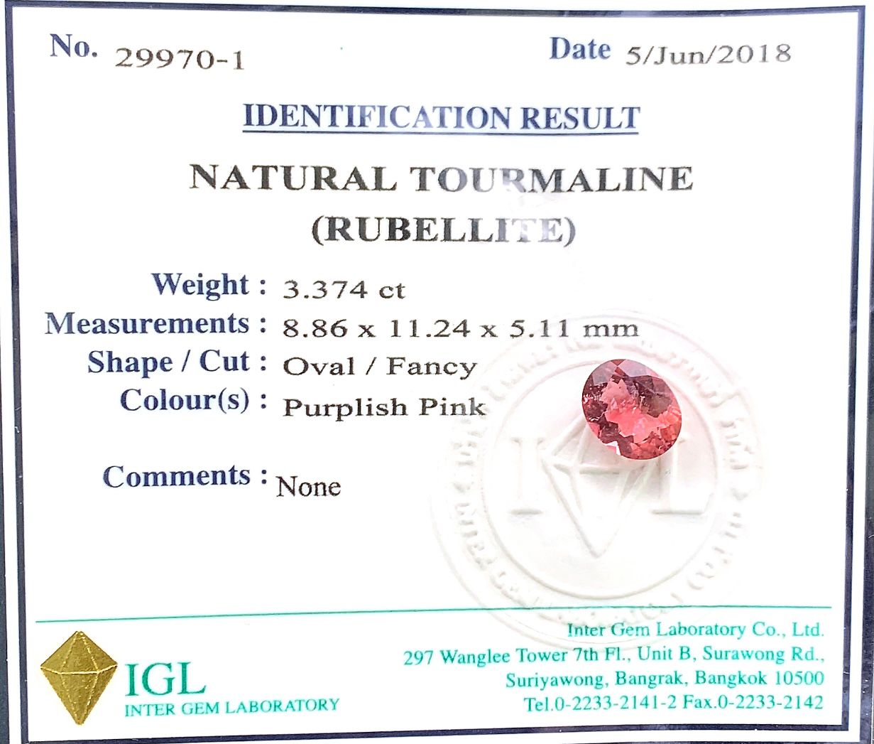 Natural .tourmaline (Rubellite) ID  : 29970-1