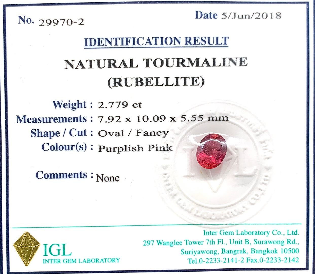 Natural  Tourmaline (Rubellite)  ID  : 29970-0
