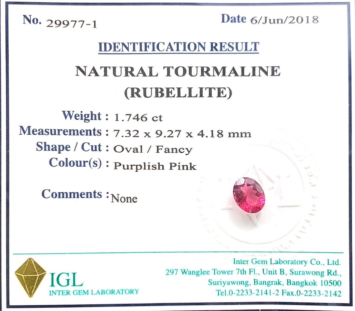 Natural .Tourmaline (Rubllite) ID  : 29977-1