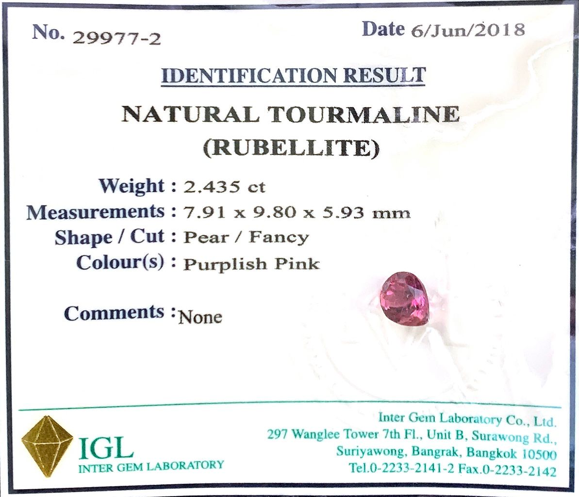 Natural .Tourmaline (Rubellite) ID : 29977-2