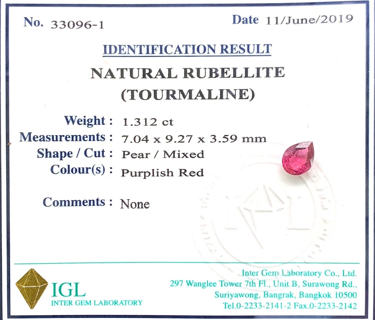 Natural .Rubellite (Tourmaline) ID  : 33096-1