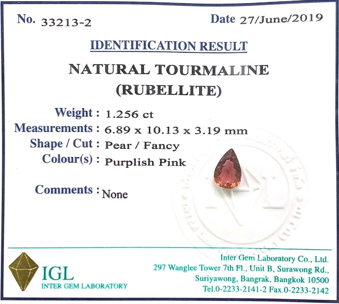 Natural .Tourmaline (Rubellite) ID : 33213-2